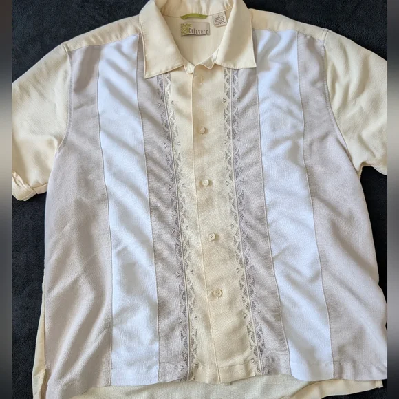 Cubavera Men's Short Sleeve Embroidered Panel Guayabera Button Up Shirt Size L - Picture 8 of 13